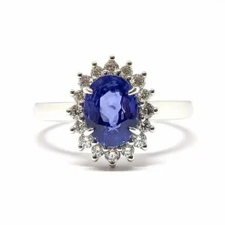 Bague marguerite saphir, diamants or blanc