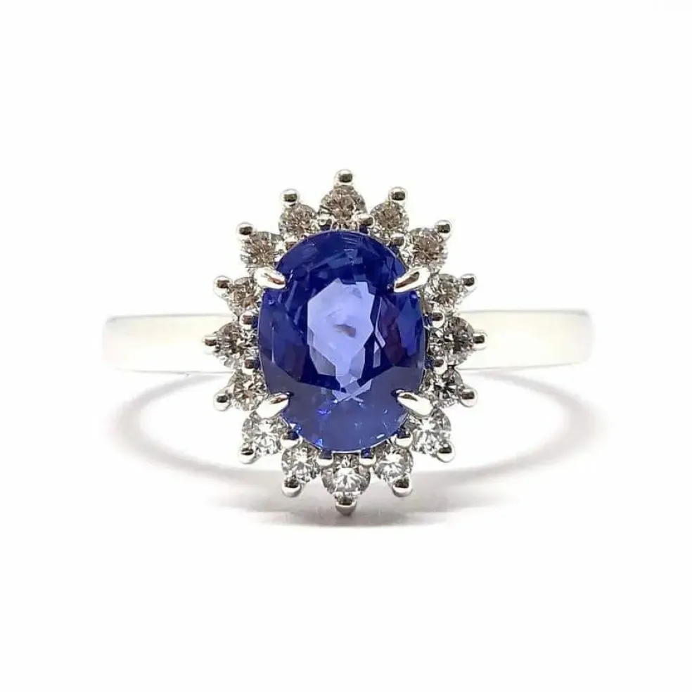 Bague marguerite saphir, diamants or blanc
