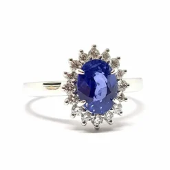 Bague marguerite saphir, diamants or blanc