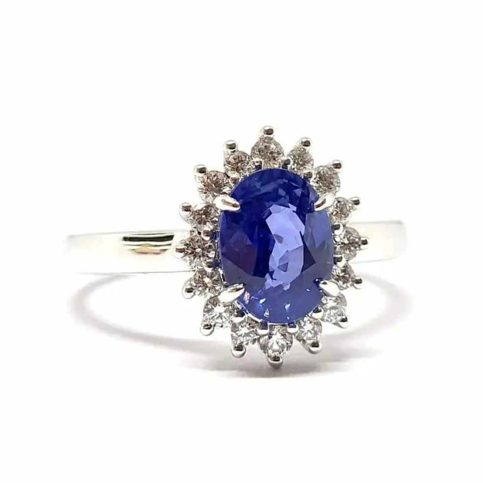 Bague marguerite saphir, diamants or blanc