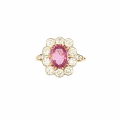 Bague marguerite saphir rose en or jaune et platine