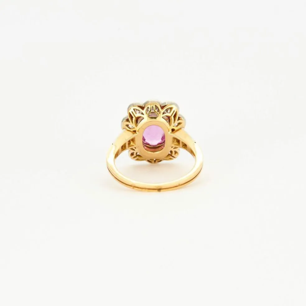 Bague marguerite saphir rose en or jaune et platine