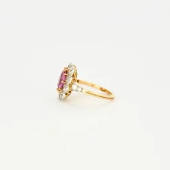 Bague marguerite saphir rose en or jaune et platine