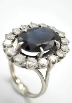 Bague Marguerite saphirs et diamants or blanc