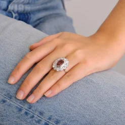 Bague Marguerite Tourmaline rose et Diamants