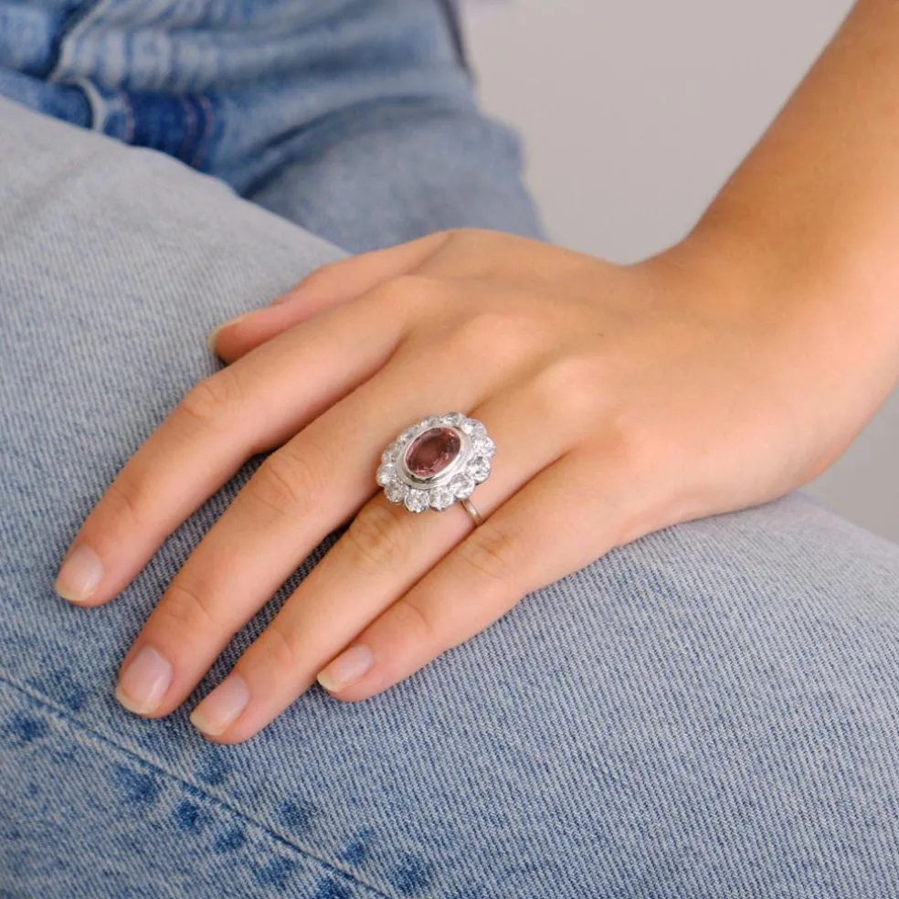 Bague Marguerite Tourmaline rose et Diamants