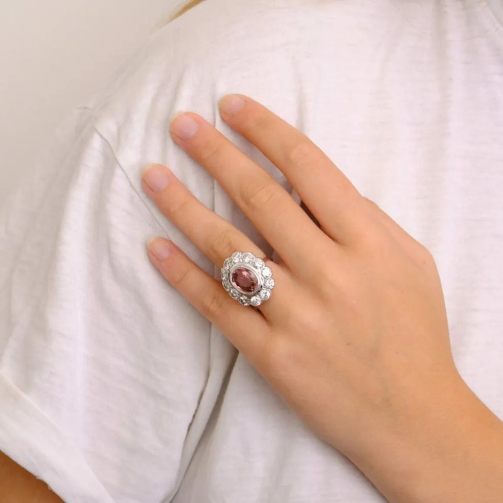 Bague Marguerite Tourmaline rose et Diamants