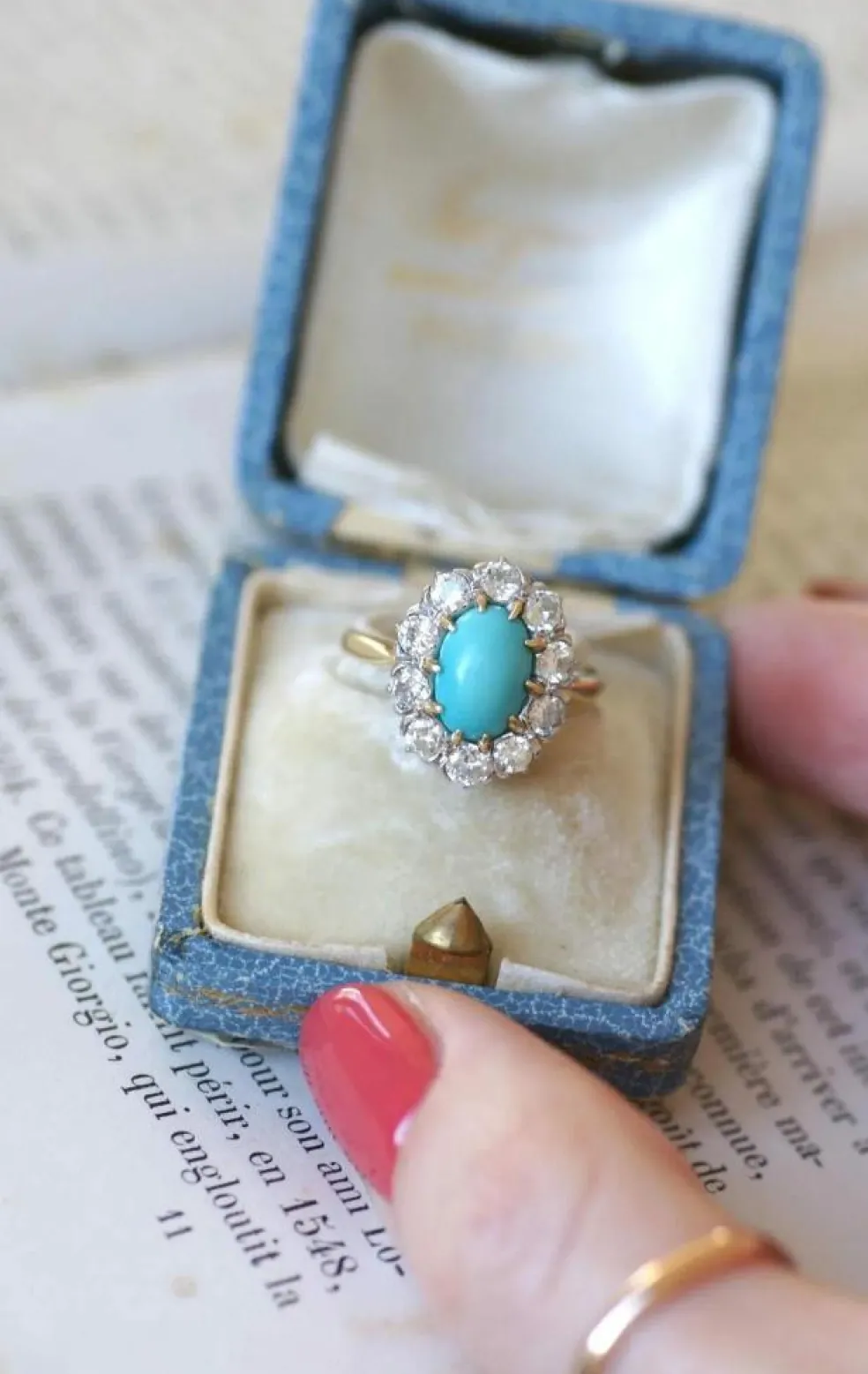Bague Marguerite turquoise et diamants