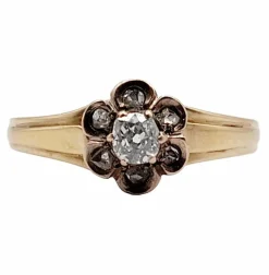 Bague marguerite victorienne or rose, diamant taille ancienne (circa 1900)