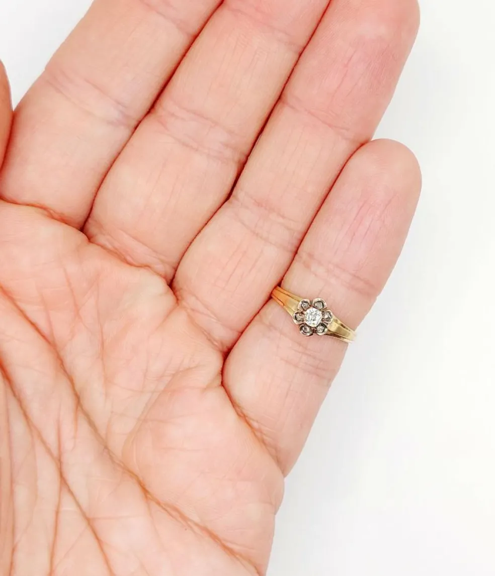 Bague marguerite victorienne or rose, diamant taille ancienne (circa 1900)