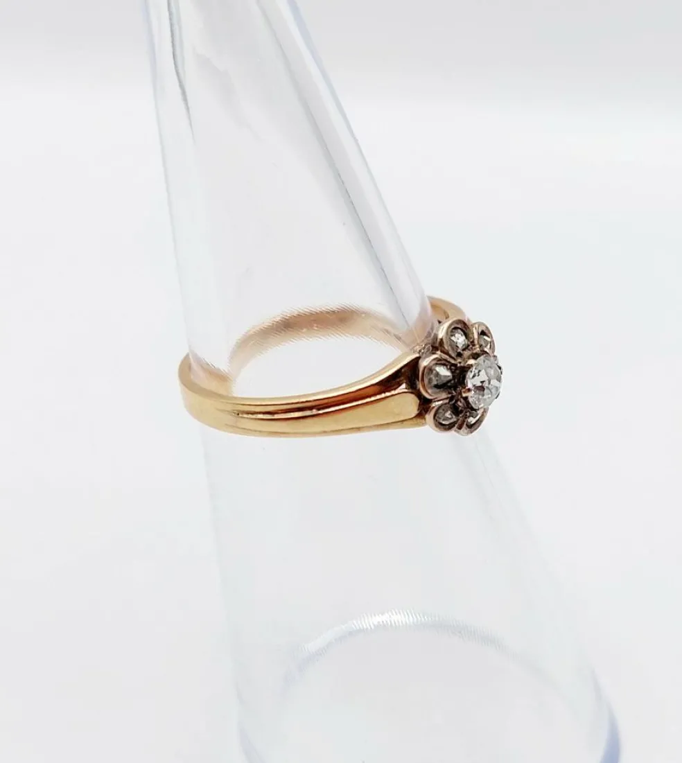 Bague marguerite victorienne or rose, diamant taille ancienne (circa 1900)