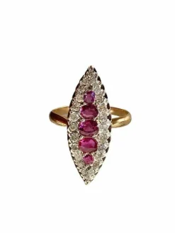 Bague Marquise 2 ors Rubis Diamants