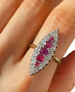 Bague Marquise 2 ors Rubis Diamants