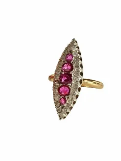 Bague Marquise 2 ors Rubis Diamants