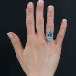 Bague marquise aigue-marine et diamants