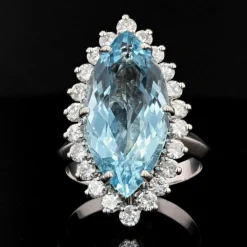 Bague marquise aigue-marine et diamants