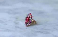 Bague Marquise Ancienne Or Rose et Grenats de Perpignan