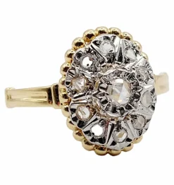 Bague marquise antique or jaune diamant taillés en roses