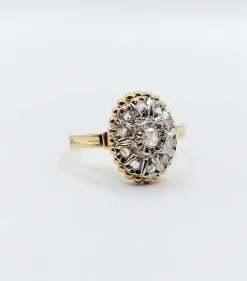 Bague marquise antique or jaune diamant taillés en roses
