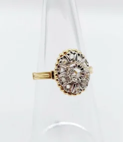 Bague marquise antique or jaune diamant taillés en roses