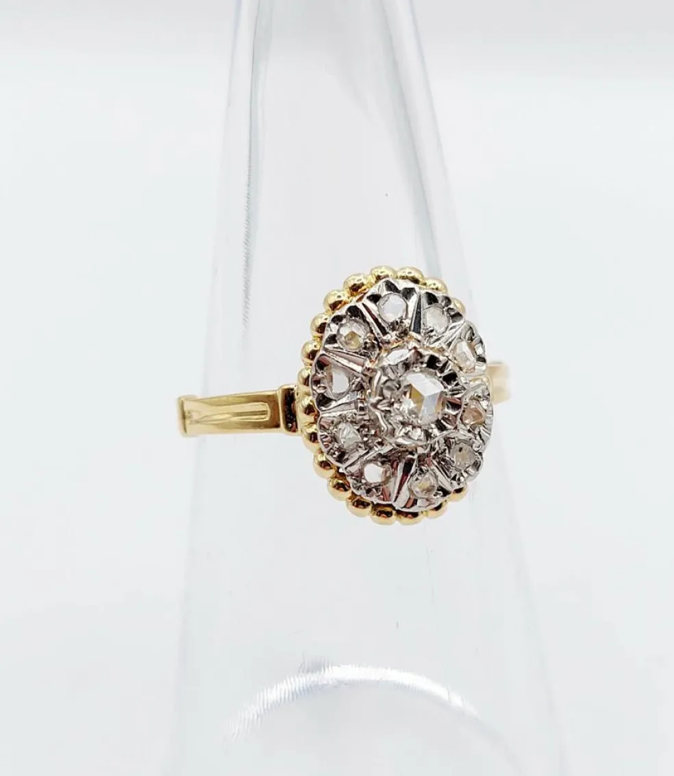 Bague marquise antique or jaune diamant taillés en roses