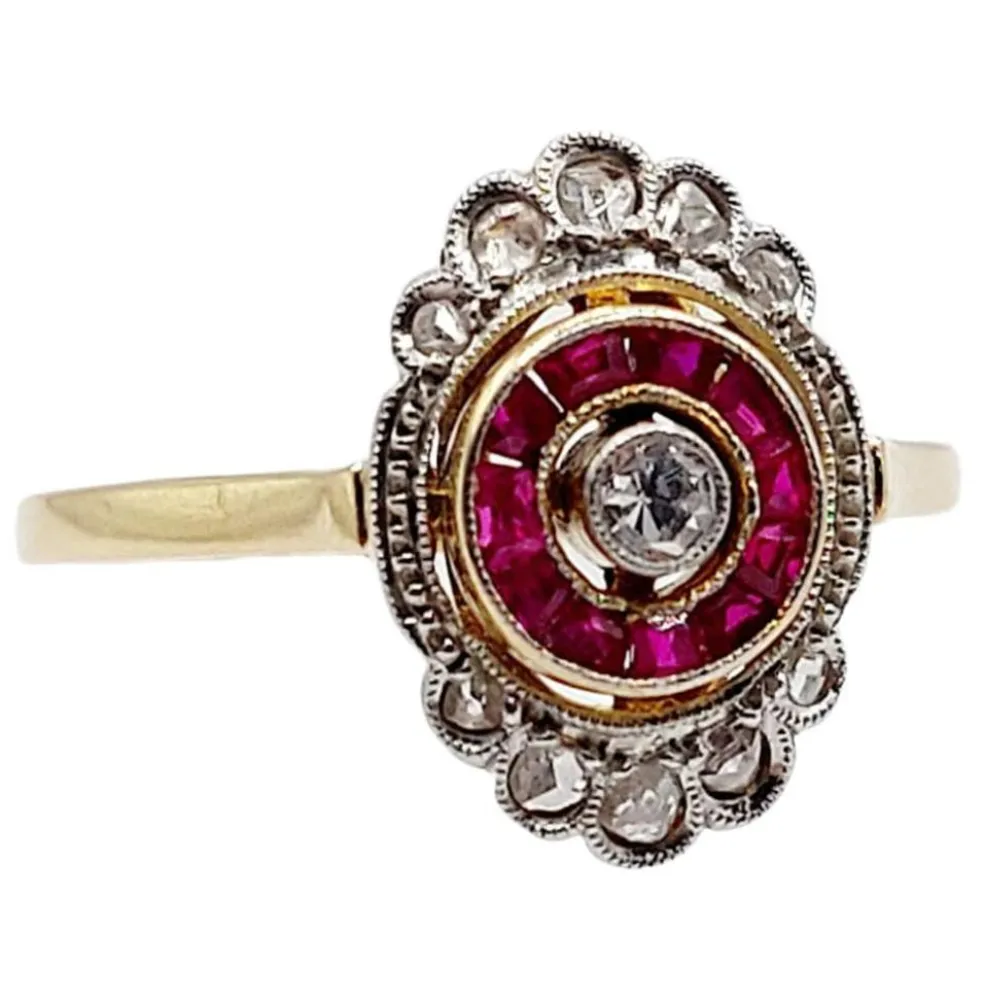 Bague marquise art déco or diamant et rubis calibrés (circa 1920)