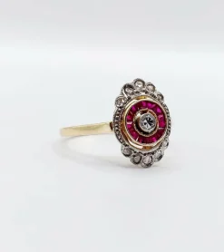 Bague marquise art déco or diamant et rubis calibrés (circa 1920)