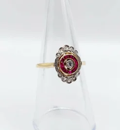 Bague marquise art déco or diamant et rubis calibrés (circa 1920)