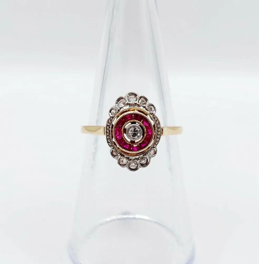 Bague marquise art déco or diamant et rubis calibrés (circa 1920)
