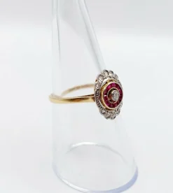 Bague marquise art déco or diamant et rubis calibrés (circa 1920)