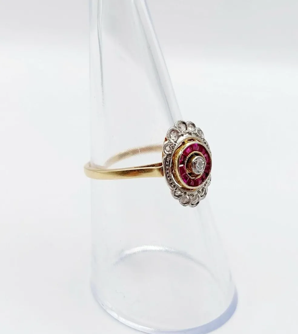 Bague marquise art déco or diamant et rubis calibrés (circa 1920)
