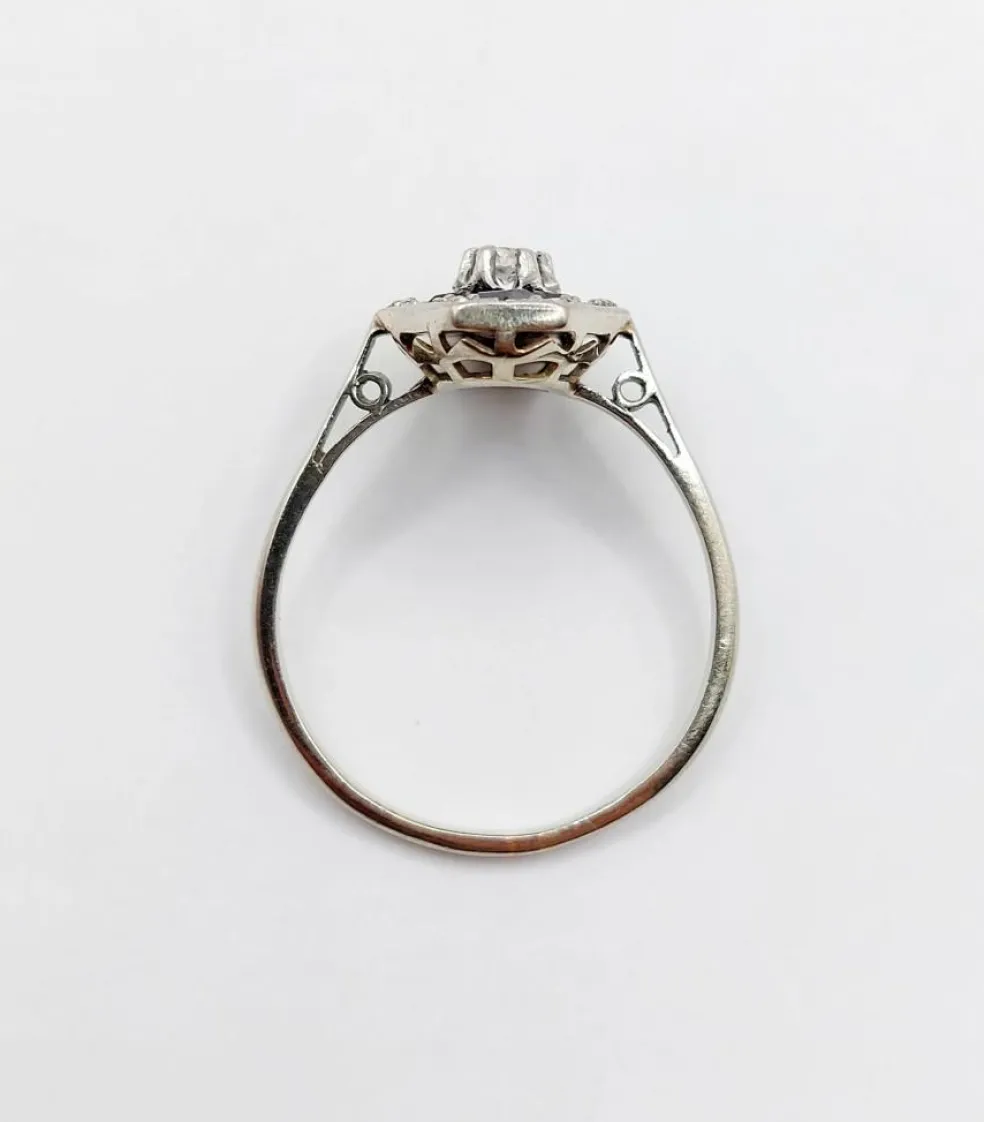 Bague marquise art deco or blanc 18k diamant et sapphires calibrés (circa 1930)