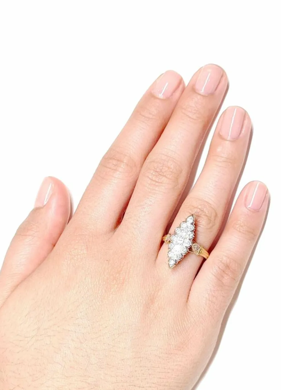 Bague marquise deux ors, diamants