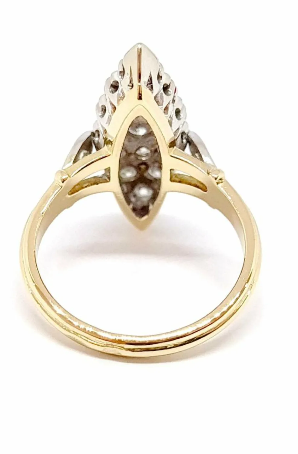 Bague marquise deux ors, diamants