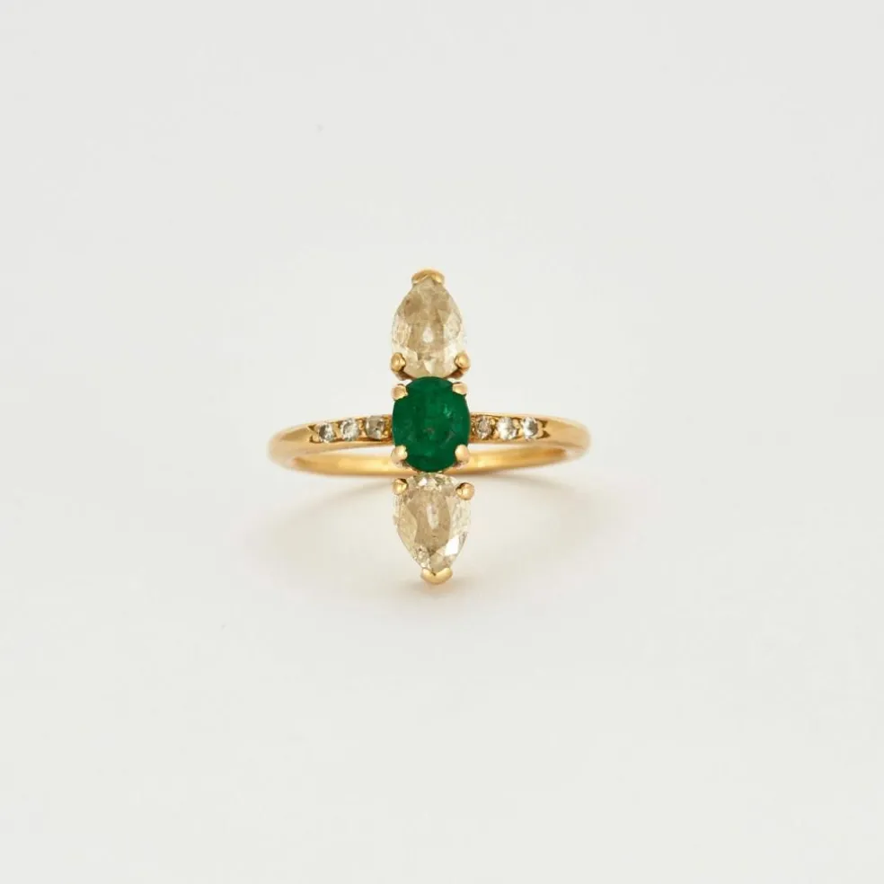 Bague Marquise diamants émeraude