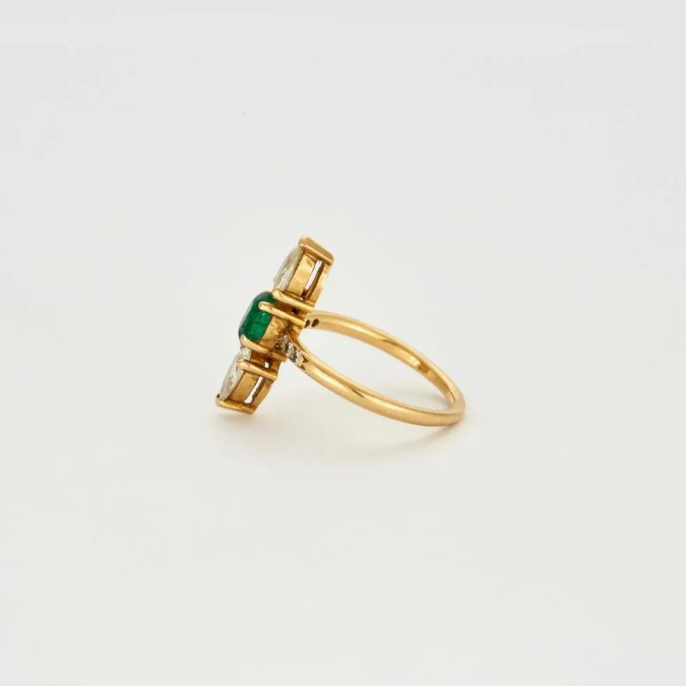 Bague Marquise diamants émeraude