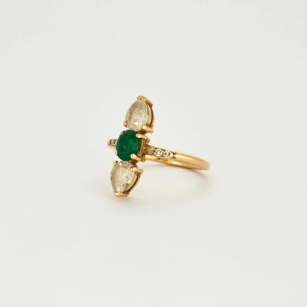 Bague Marquise diamants émeraude