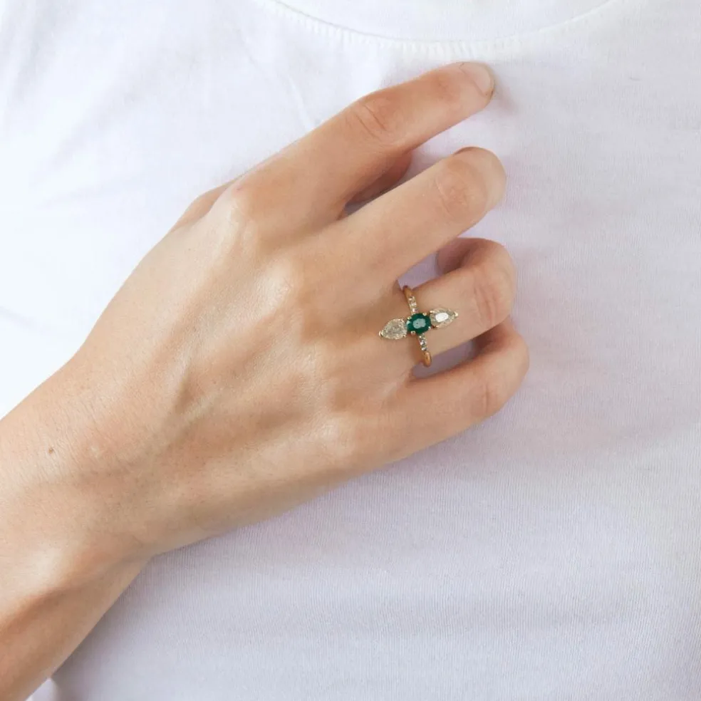 Bague Marquise diamants émeraude