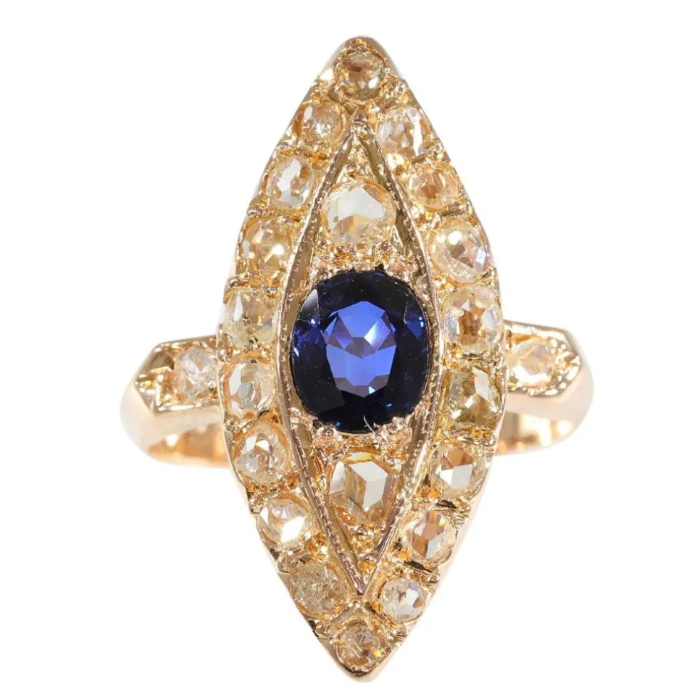 Bague marquise diamants saphir