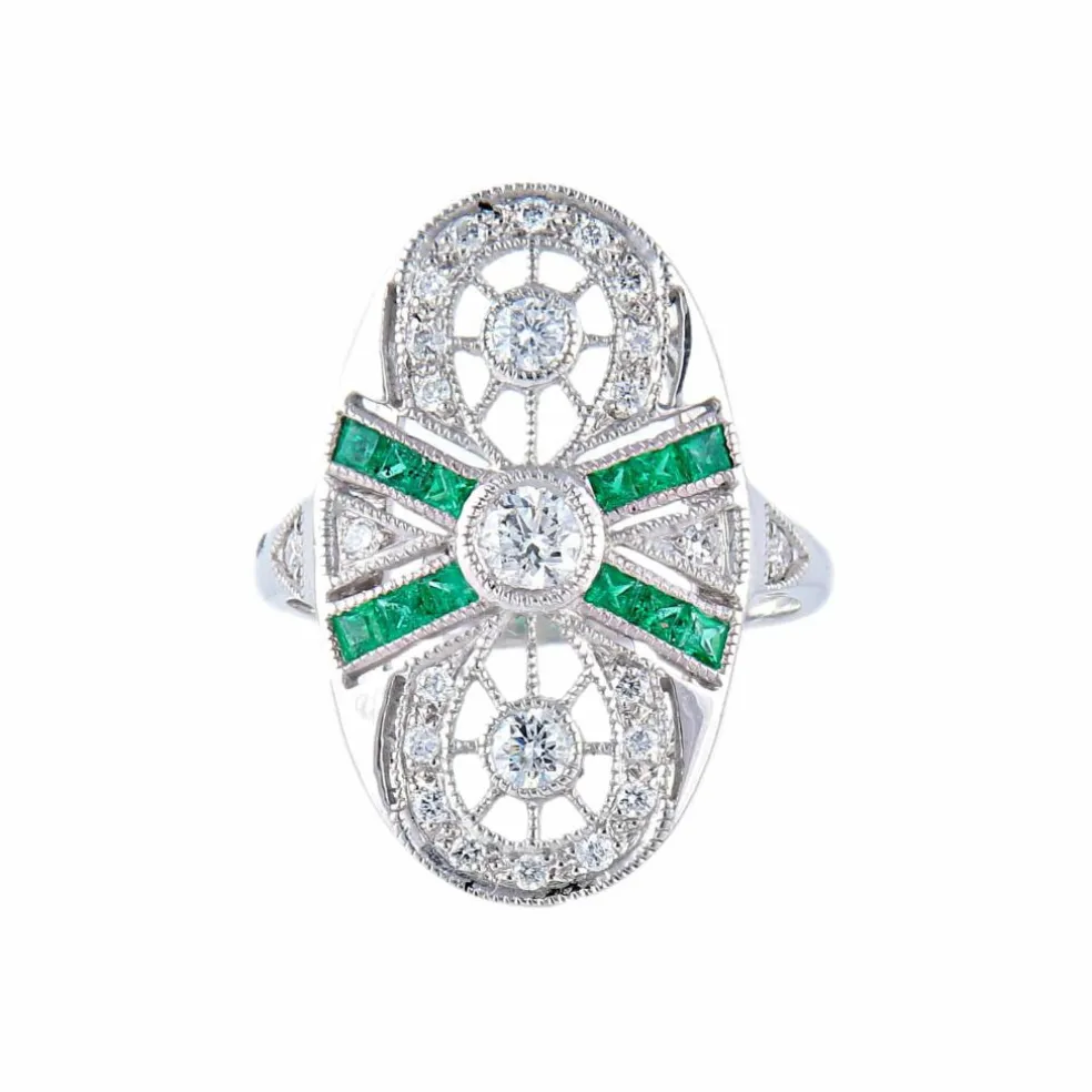Bague Marquise Emeraude Diamants