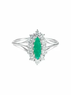 Bague Marquise Emeraude Diamants