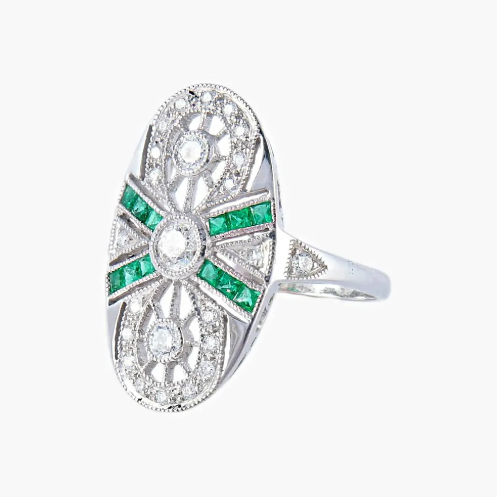 Bague Marquise Emeraude Diamants
