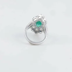 Bague Marquise Emeraude Diamants Saphirs