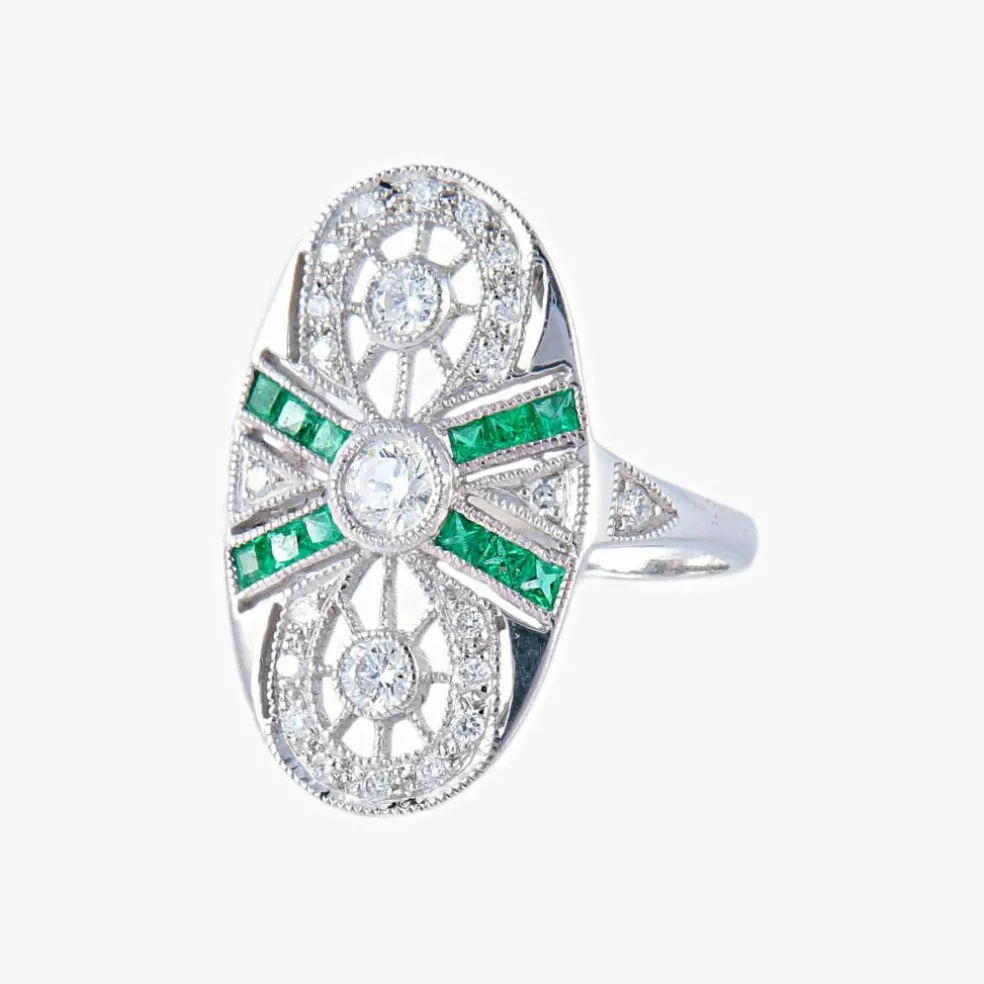 Bague Marquise Emeraude Diamants