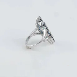 Bague Marquise Emeraude Diamants Saphirs