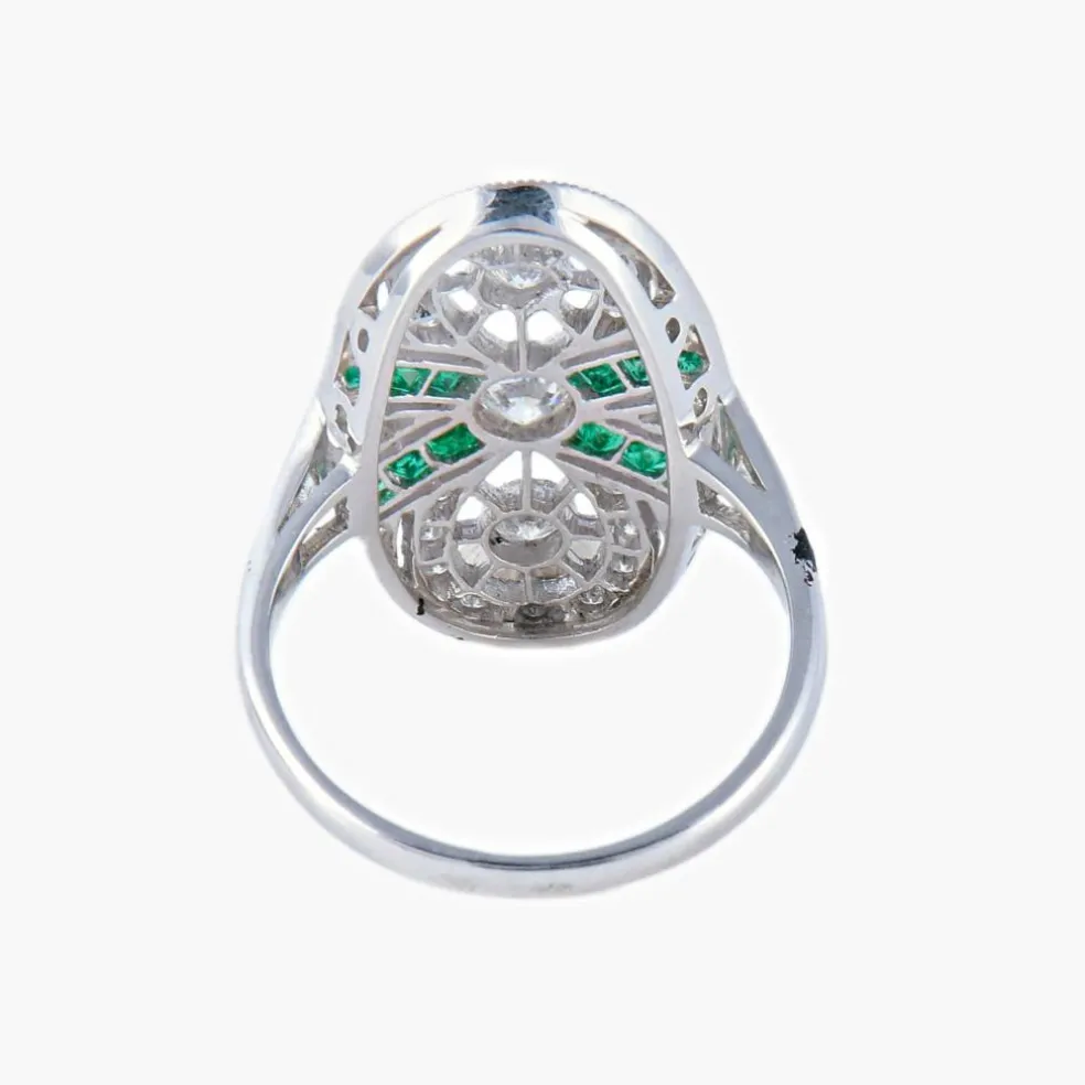 Bague Marquise Emeraude Diamants