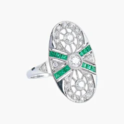 Bague Marquise Emeraude Diamants