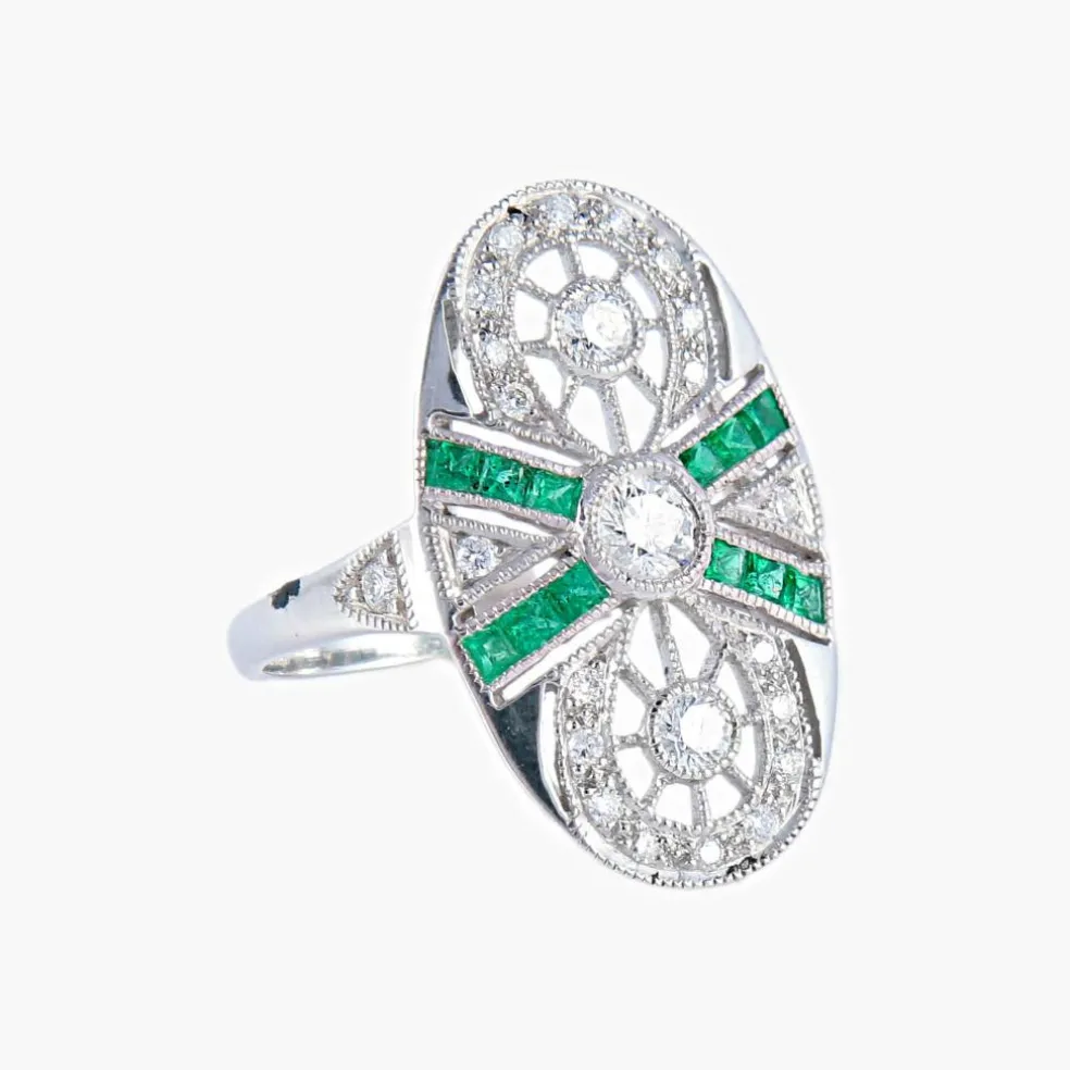 Bague Marquise Emeraude Diamants