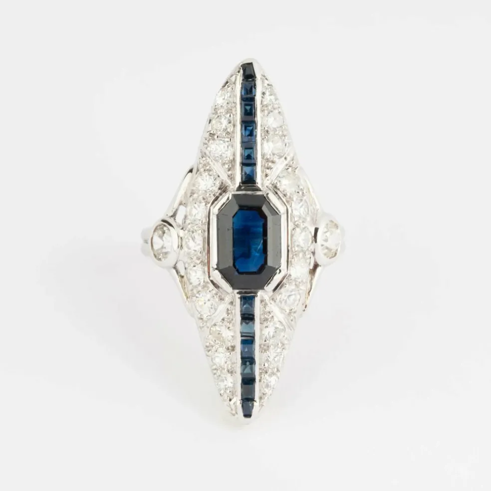 Bague marquise en diamant et saphir