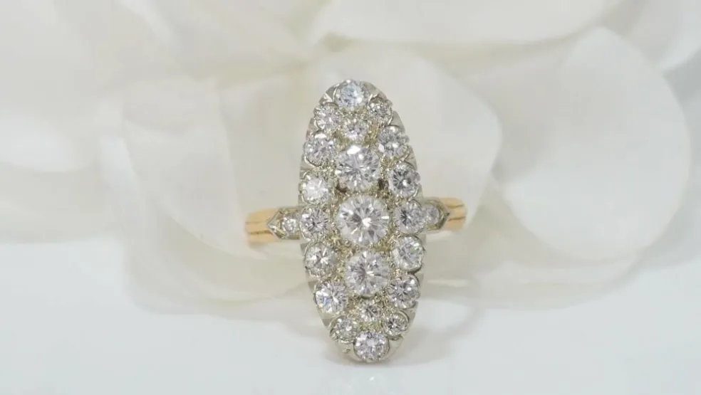 Bague marquise en Or bicolore et Diamants